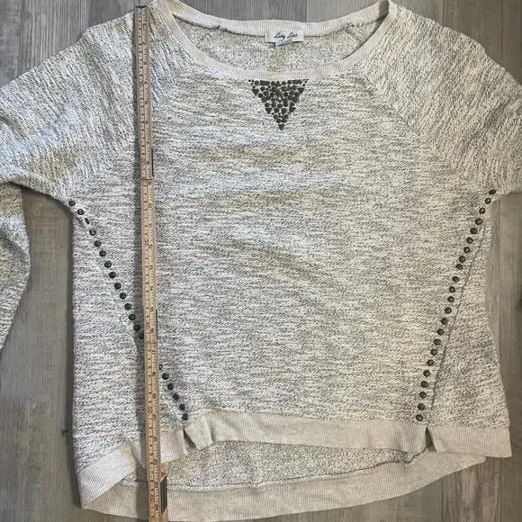 Lucky Lotus Sweater Beige metallic Knit Pullover Embellished Studded Ladies Sz L - Picture 5 of 14